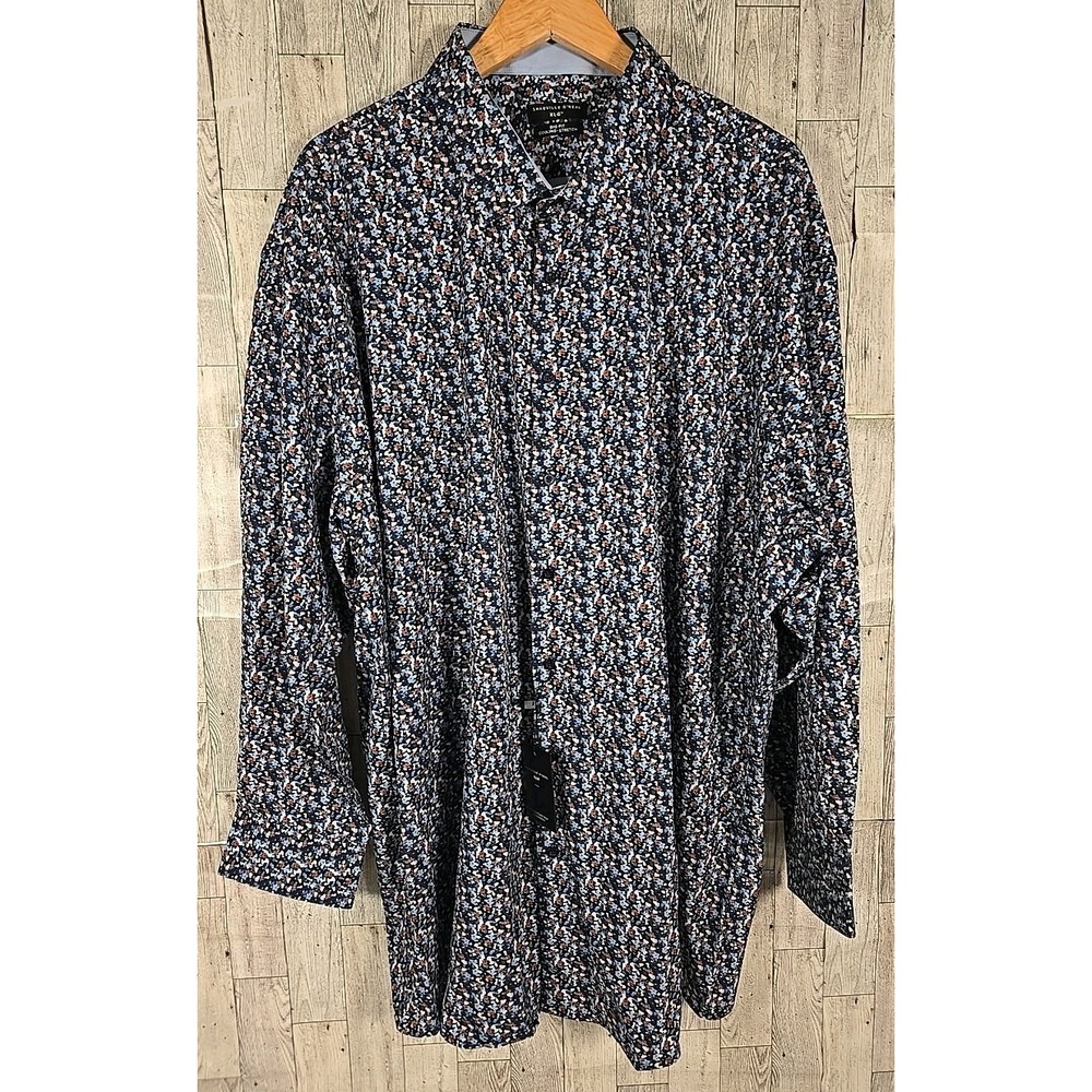 Shaquille O'Neal Dress Shirt 19 34/35 Blue Brown Cooling Stretch Big Fit NEW